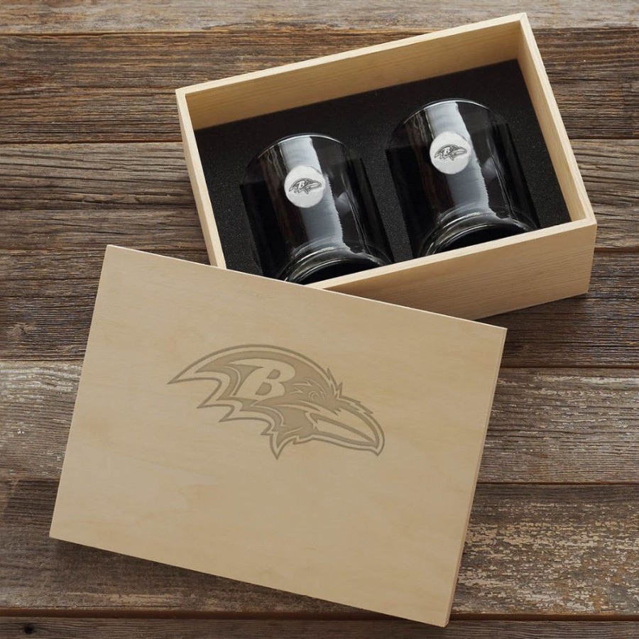 Gifts Smyth Jewelers | Baltimore Ravens Rocks Glass Set And Collector'S Box