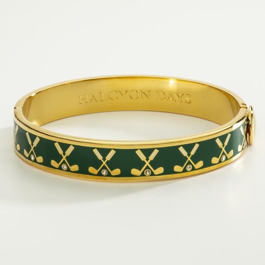 Jewelry Halcyon Days | Halcyon Days 1Cm Golf Club Gold Hinged Enamel Bangle