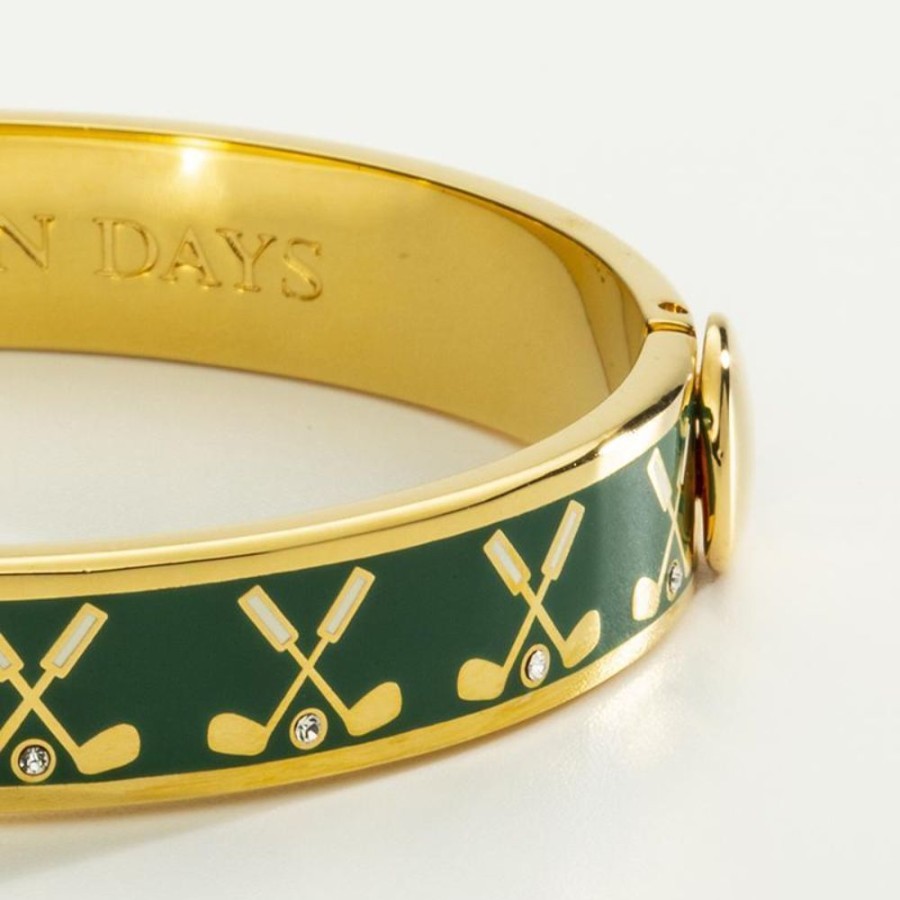 Jewelry Halcyon Days | Halcyon Days 1Cm Golf Club Gold Hinged Enamel Bangle