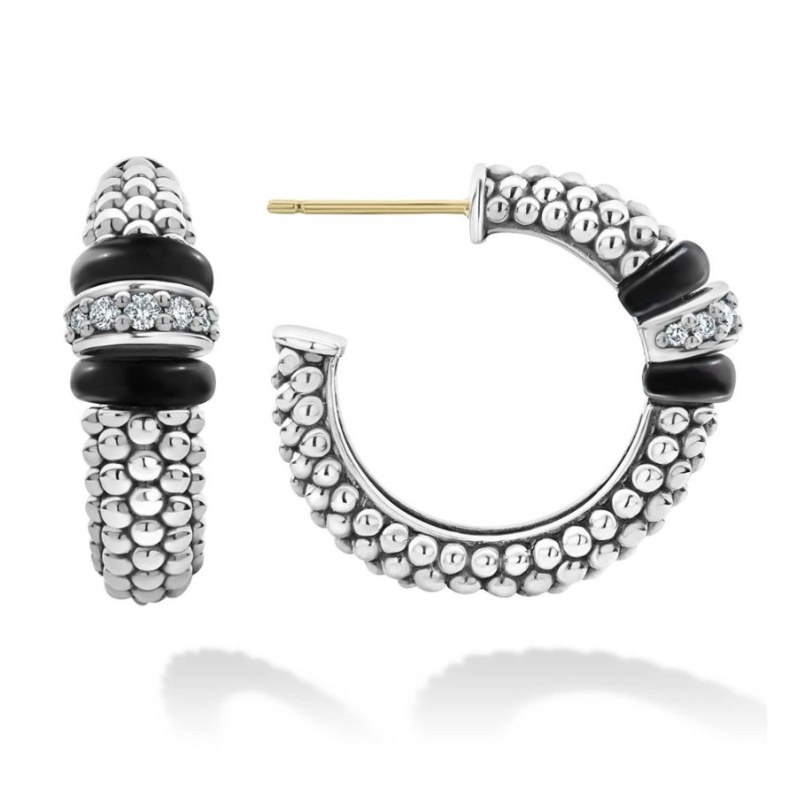 Jewelry Lagos | Lagos Ceramic Caviar Diamond Hoop Earrings