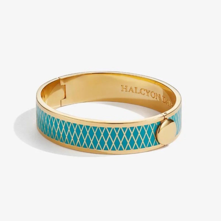 Jewelry Halcyon Days | Halcyon Days 13Mm Parterre Gold Hinged Enamel Bangle