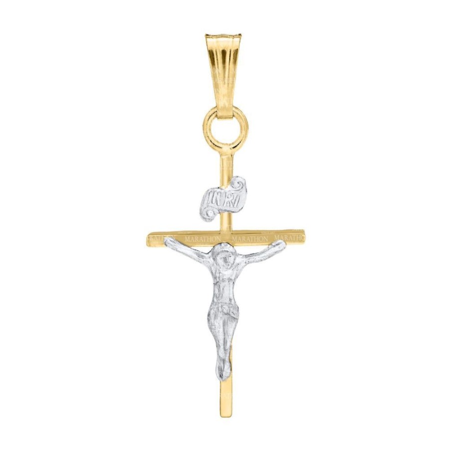 Jewelry Smyth Jewelers | 14K Two Tone Gold Children'S Crucifix Pendant Necklace