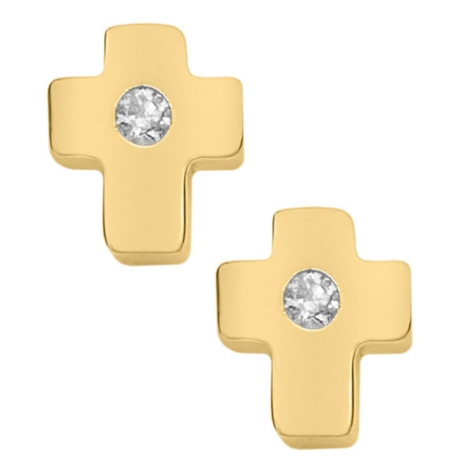 Jewelry Smyth Jewelers | Children'S Gold Cross Earrings With Diamonds