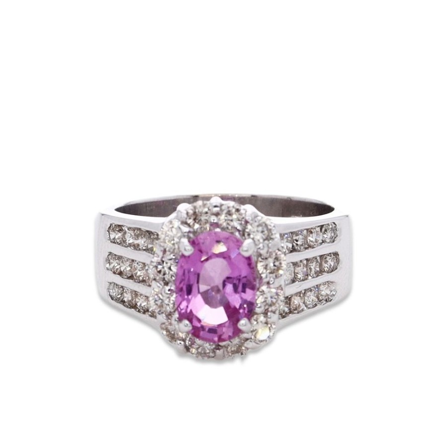 Jewelry Smyth Jewelers | Estate Le Vian 18K White Gold Oval Pink Sapphire And Diamond Halo Ring