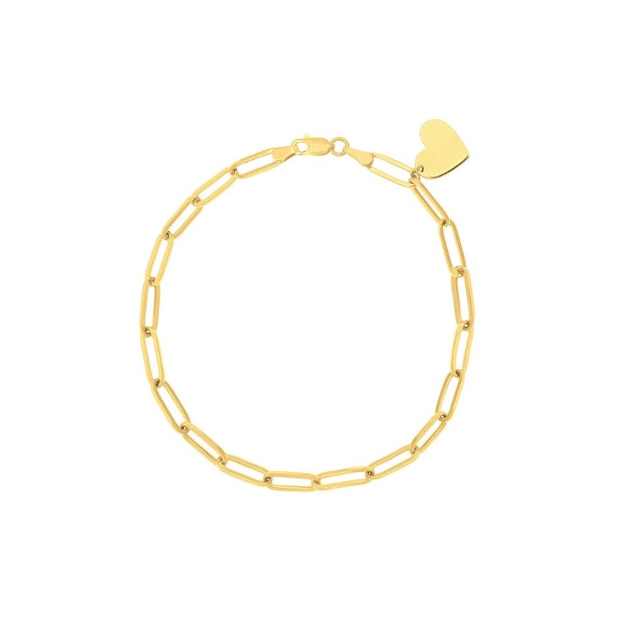 Jewelry Smyth Jewelers | 14K Yellow Gold Paperclip Bracelet With Heart Dangle