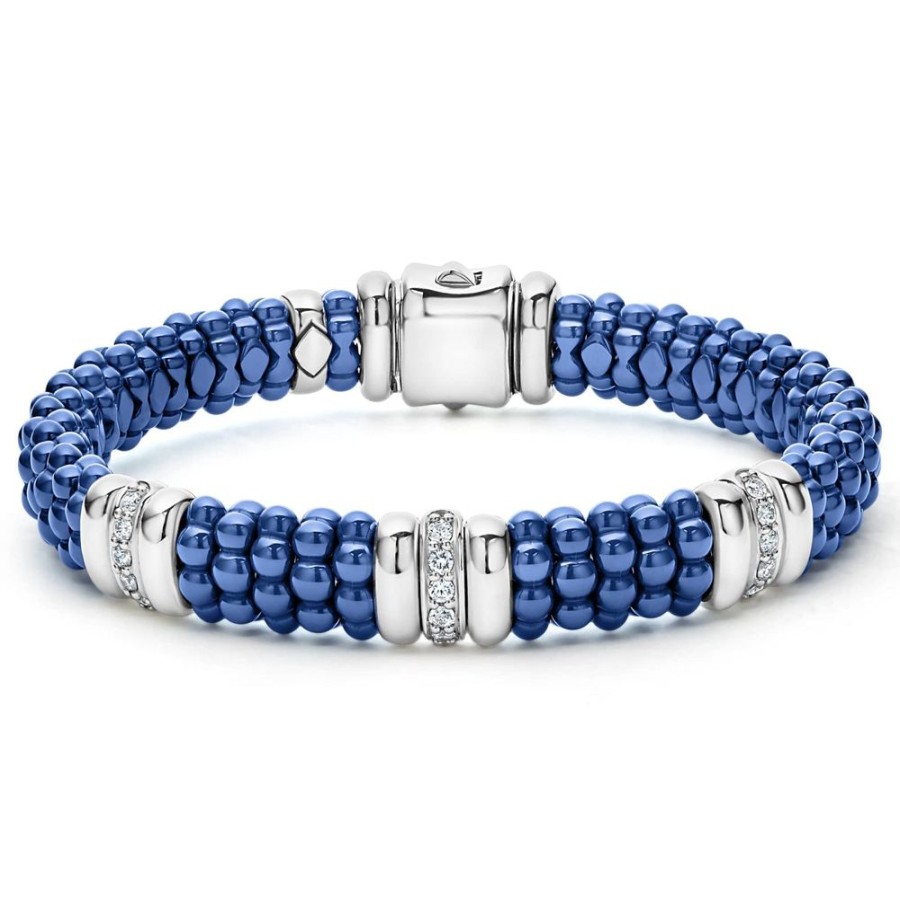 Jewelry Lagos | Lagos Blue Caviar 3 Station Ceramic Diamond Bracelet