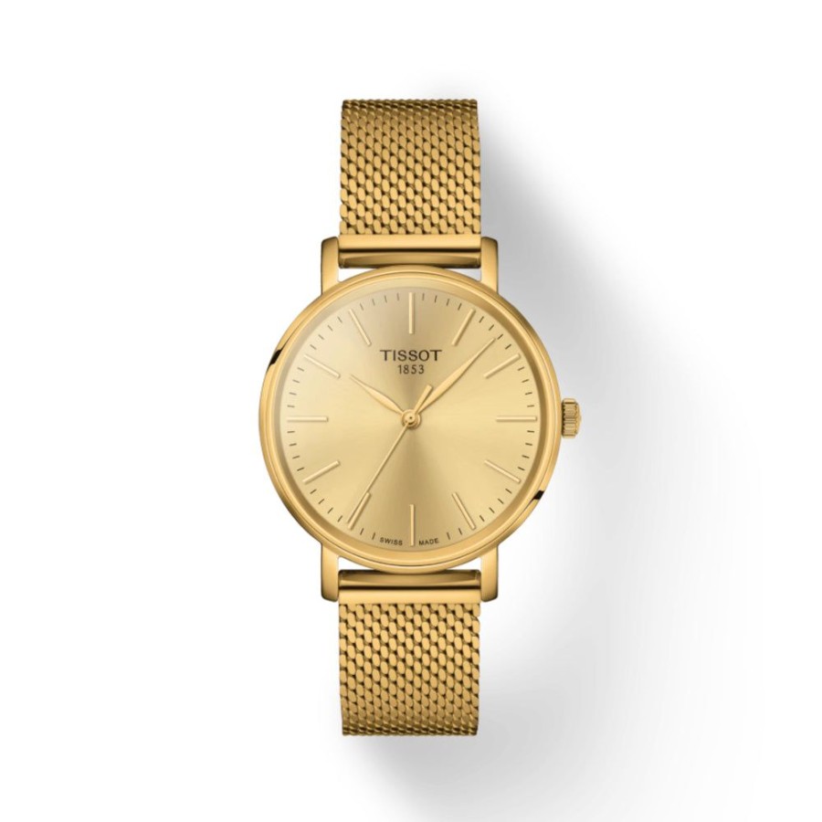 Timepieces Tissot | Tissot Everytime Lady 34Mm Champagne/Gold Mesh