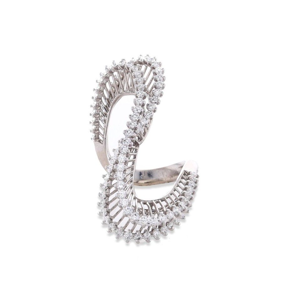 Jewelry Smyth Jewelers | Estate 14K White Gold "S" Shape Diamond Spray Double Row Ring