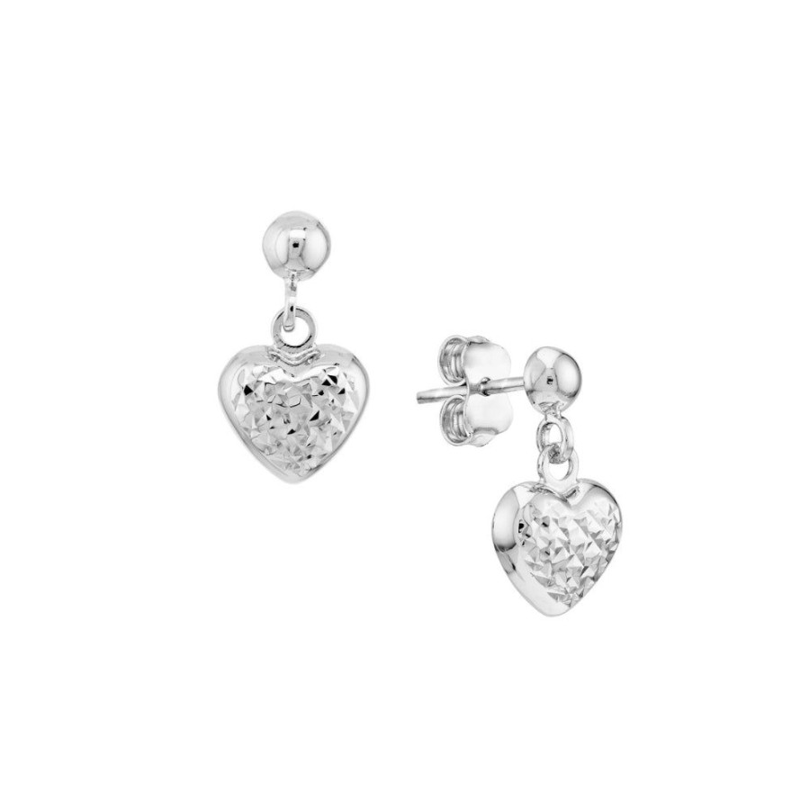 Jewelry Smyth Jewelers | 14K White Gold Puffed Heart Dangle Earrings