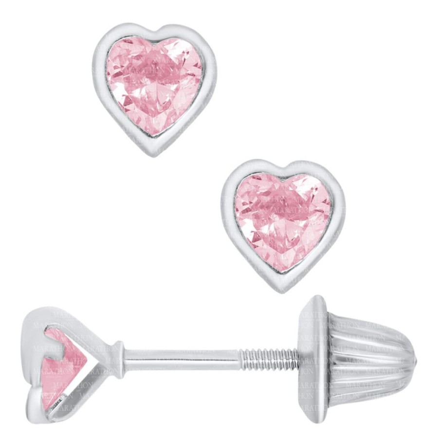 Jewelry Smyth Jewelers | Children'S Ss Pink Cz Heart Earrings