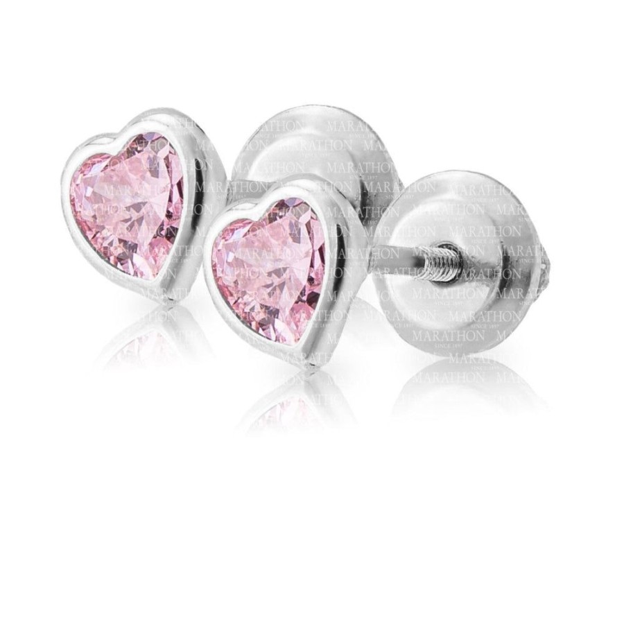 Jewelry Smyth Jewelers | Children'S Ss Pink Cz Heart Earrings