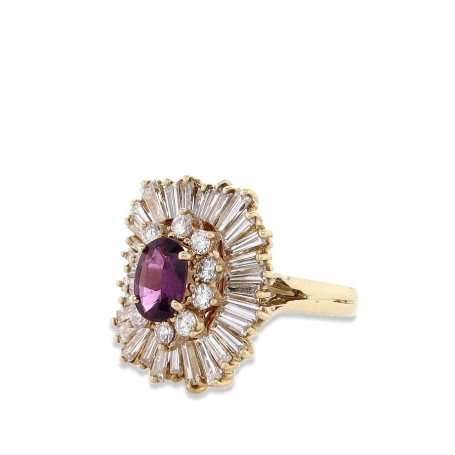 Jewelry Smyth Jewelers | Estate 18K Yellow Gold Purple Sapphire And Diamond Ballerina Ring