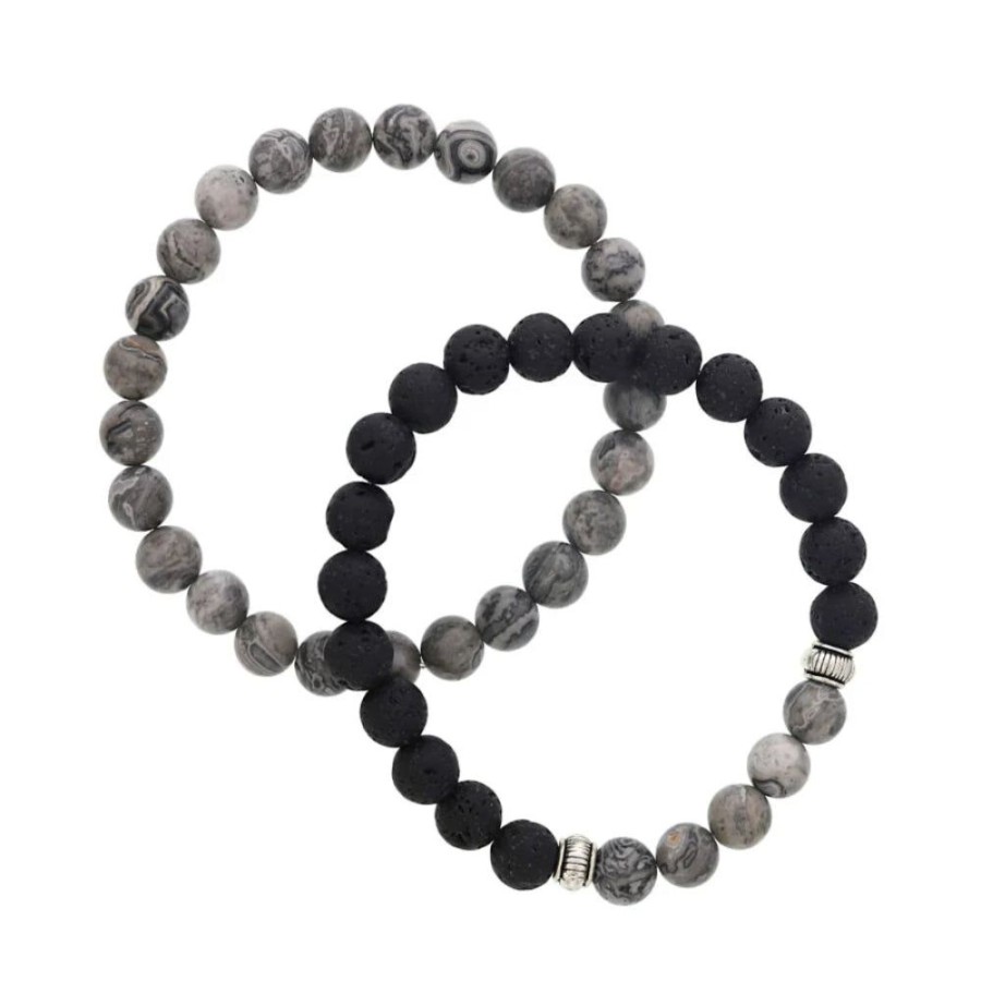 Jewelry Smyth Jewelers | Men'S "Strength" Bracelet With Lava Stone - Set Of 2