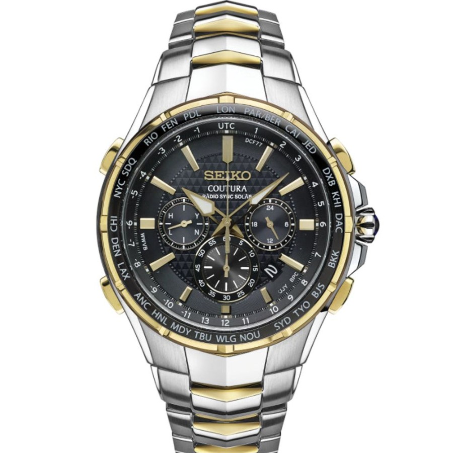 Gifts Seiko | Seiko Coutura Collection Black Dial Radio Sync Chronograph Solar Ssg01