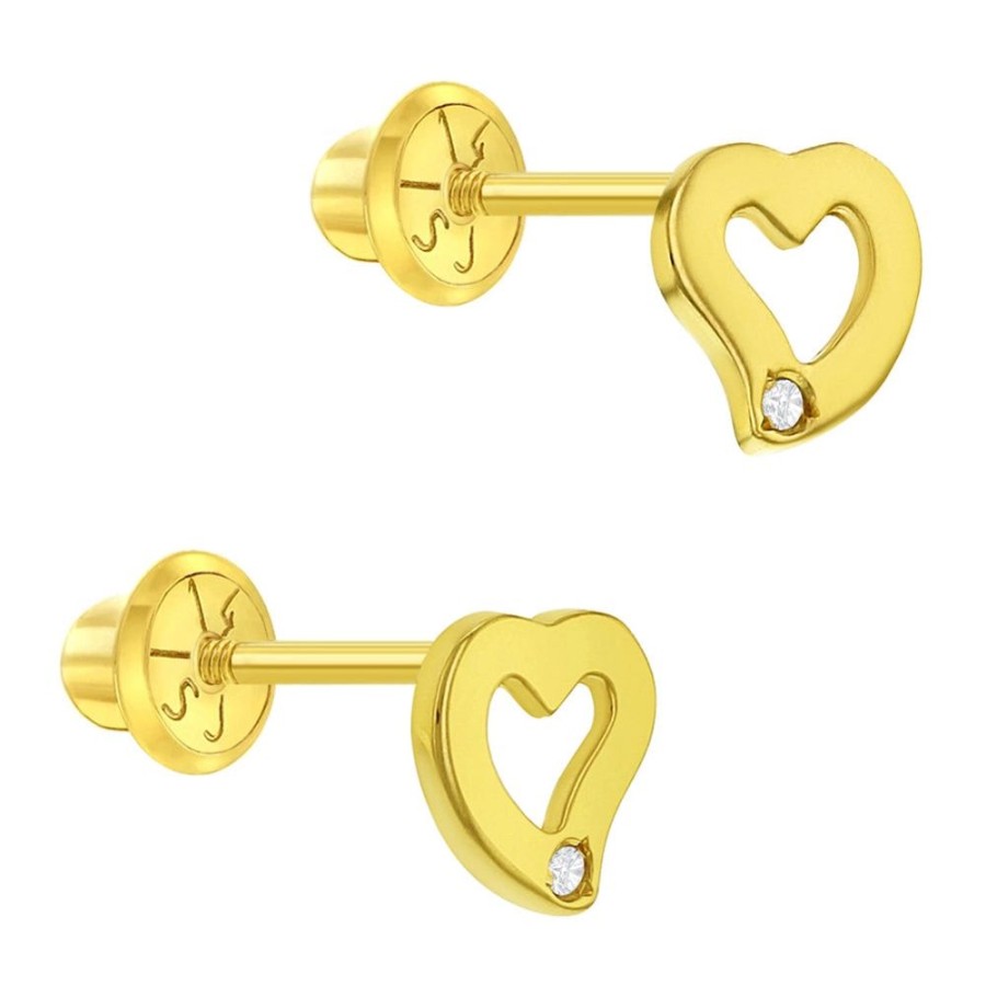 Jewelry Smyth Jewelers | Children'S 14K Yellow Gold White Diamond Accent Small Heart Screw Back