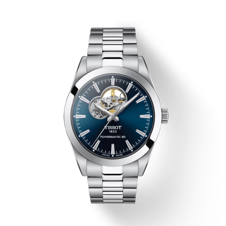 Timepieces Tissot | Tissot Gentleman Powermatic 80 Open Heart 40Mm Blue Dial/Steel Strap