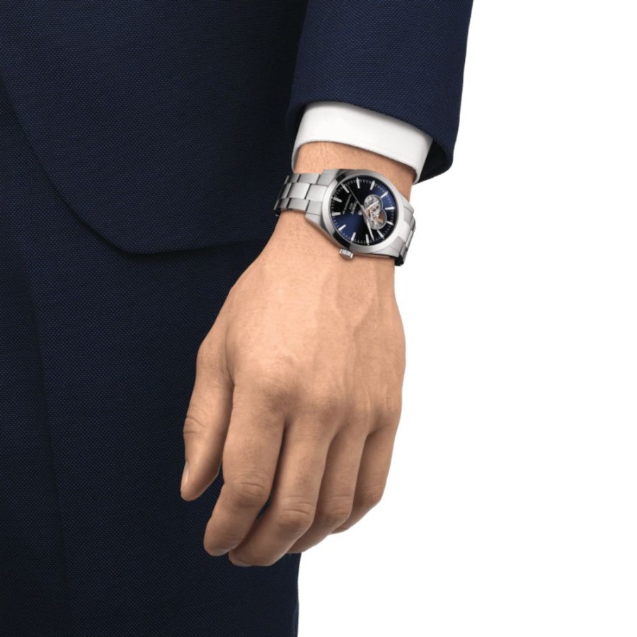 Timepieces Tissot | Tissot Gentleman Powermatic 80 Open Heart 40Mm Blue Dial/Steel Strap