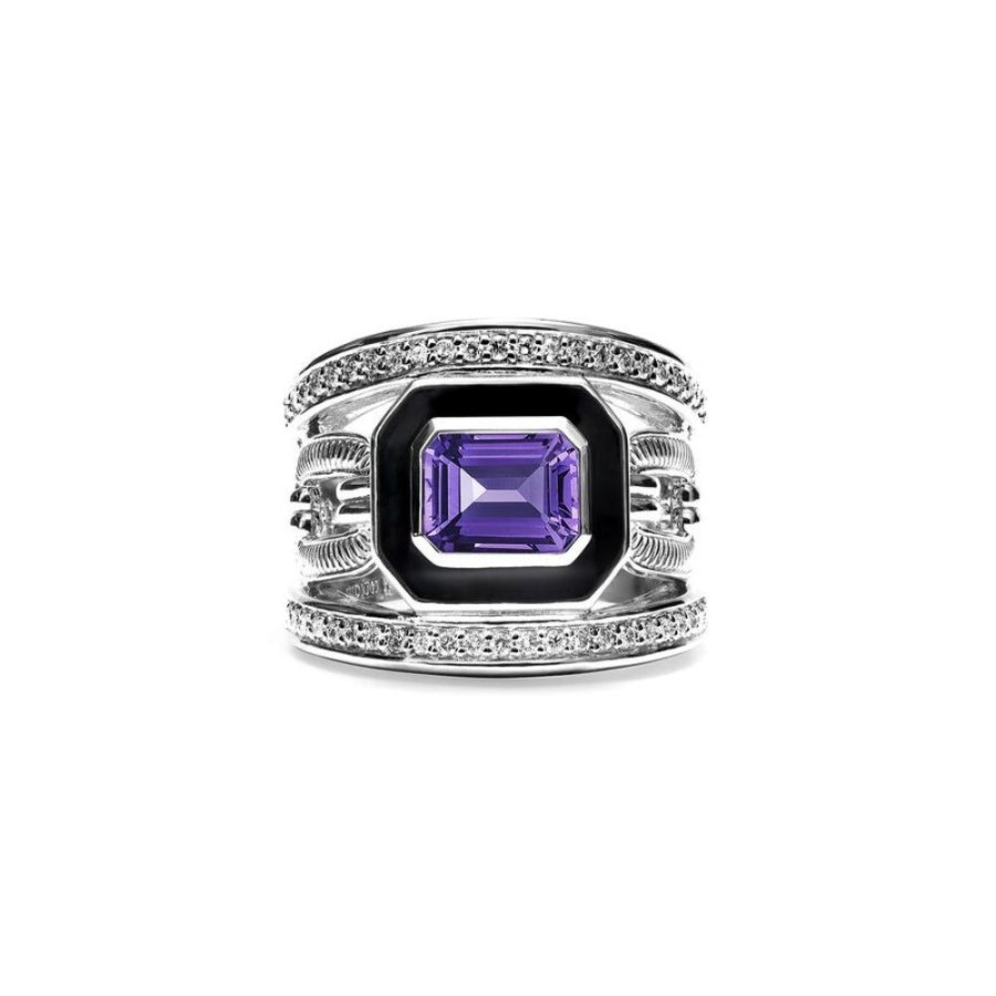 Jewelry Judith Ripka | Judith Ripka Adrienne Band Ring With Enamel, Amethyst And Diamonds