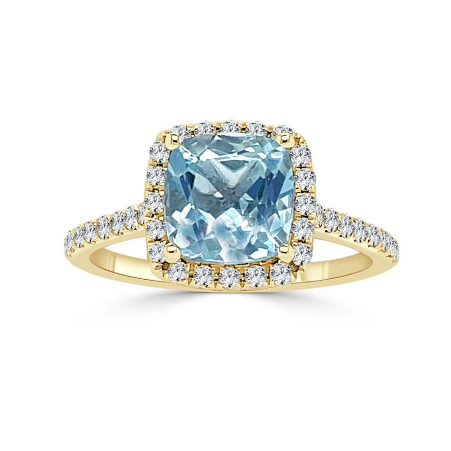 Jewelry Smyth Jewelers | 14K Gold 7Mm Cushion Cut Aquamarine And Diamond Ring