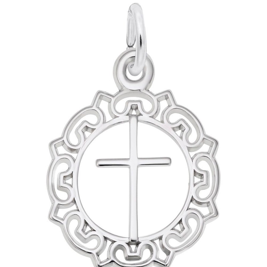 Jewelry Rembrandt | Sterling Silver Cross With Ornate Border Charm