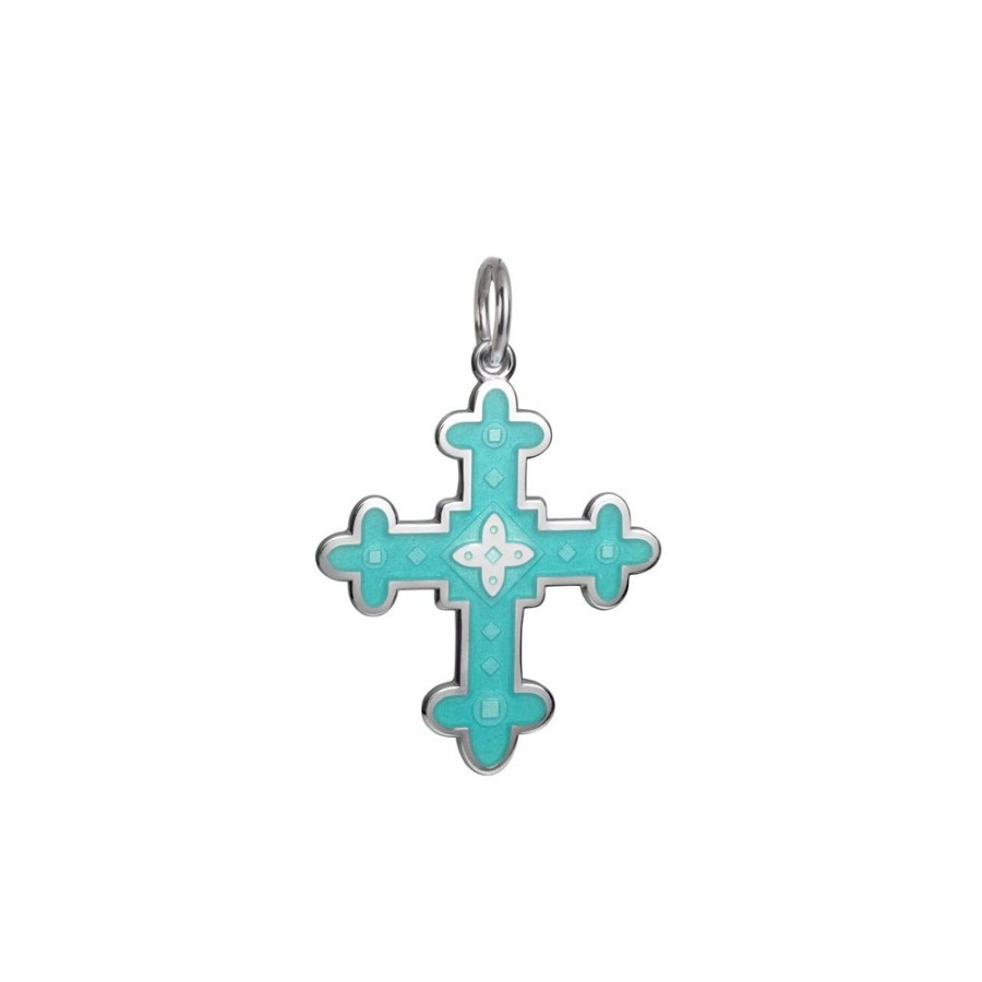 Jewelry Smyth Jewelers | Sterling Silver Byzantine Cross Pendant Light Blue Enamel