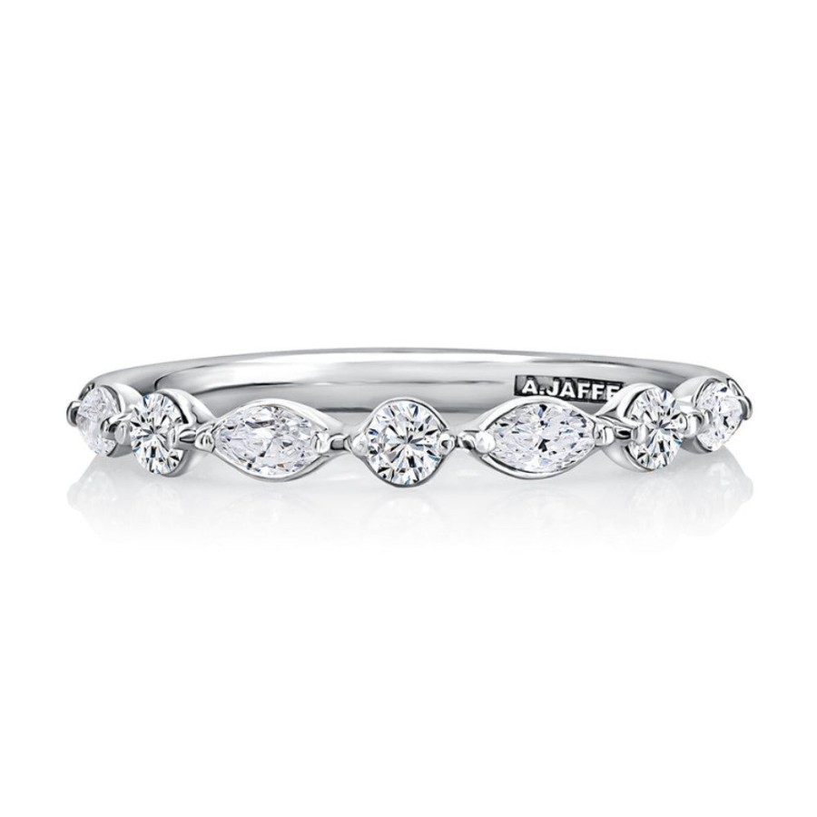 Jewelry A. JAFFE | A. Jaffe Delicate Halfway Alternating Round And Marquise Diamond Weddi