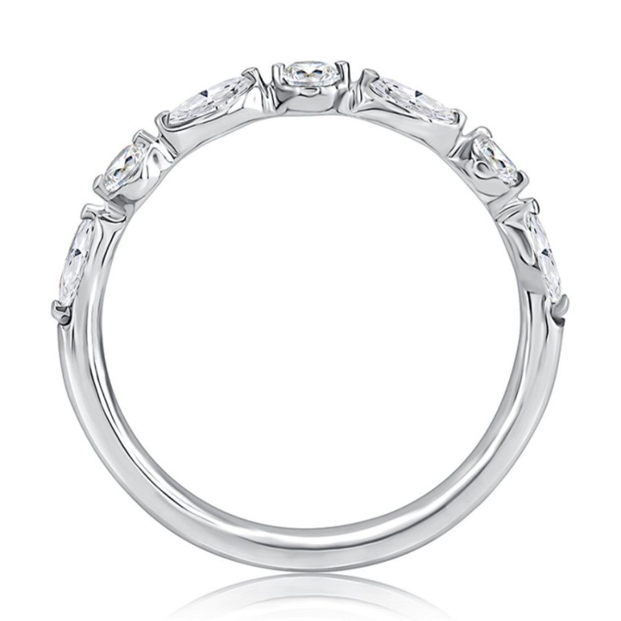 Jewelry A. JAFFE | A. Jaffe Delicate Halfway Alternating Round And Marquise Diamond Weddi