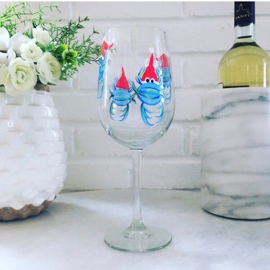 Gifts Wine by Design | Wine By Design Blue Santa Crabs Stemmed Wine Glass