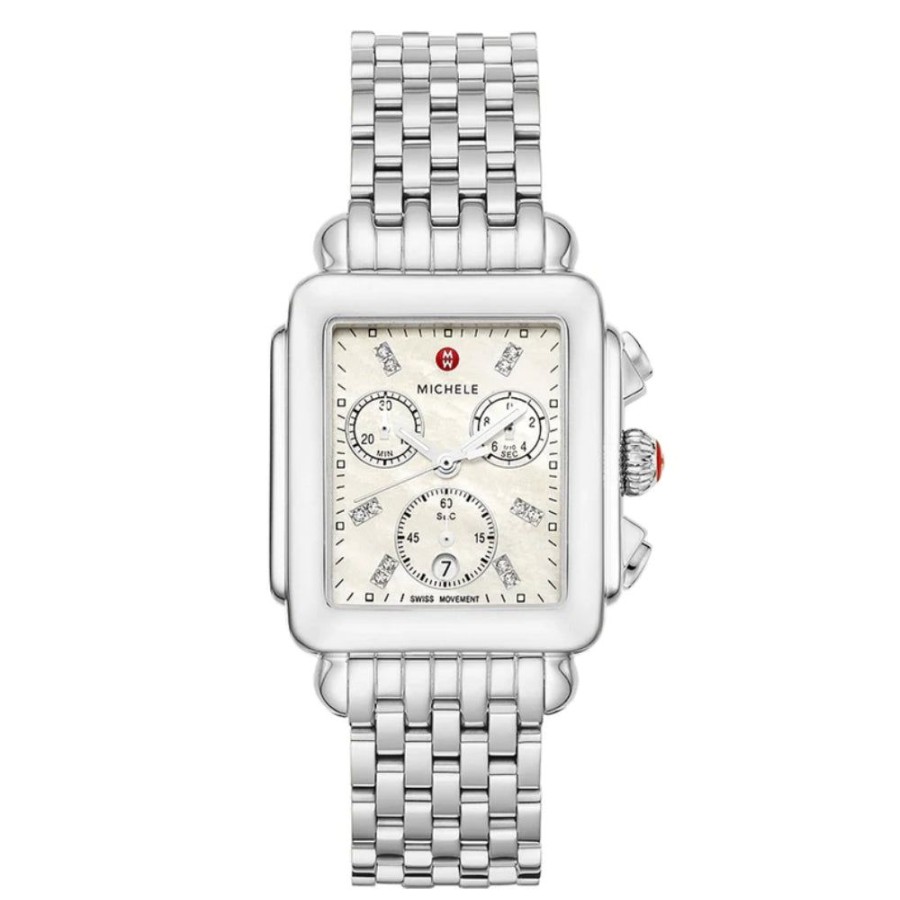 Timepieces Michele | Michele Deco Stainless Diamond Dial Watch