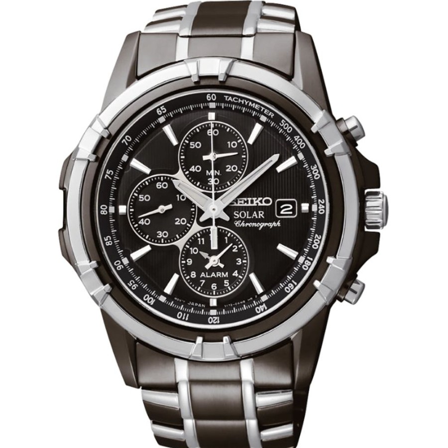 Gifts Seiko | Seiko Essentials 43Mm Solar Black Dial Black Ion Stainless Chronograph