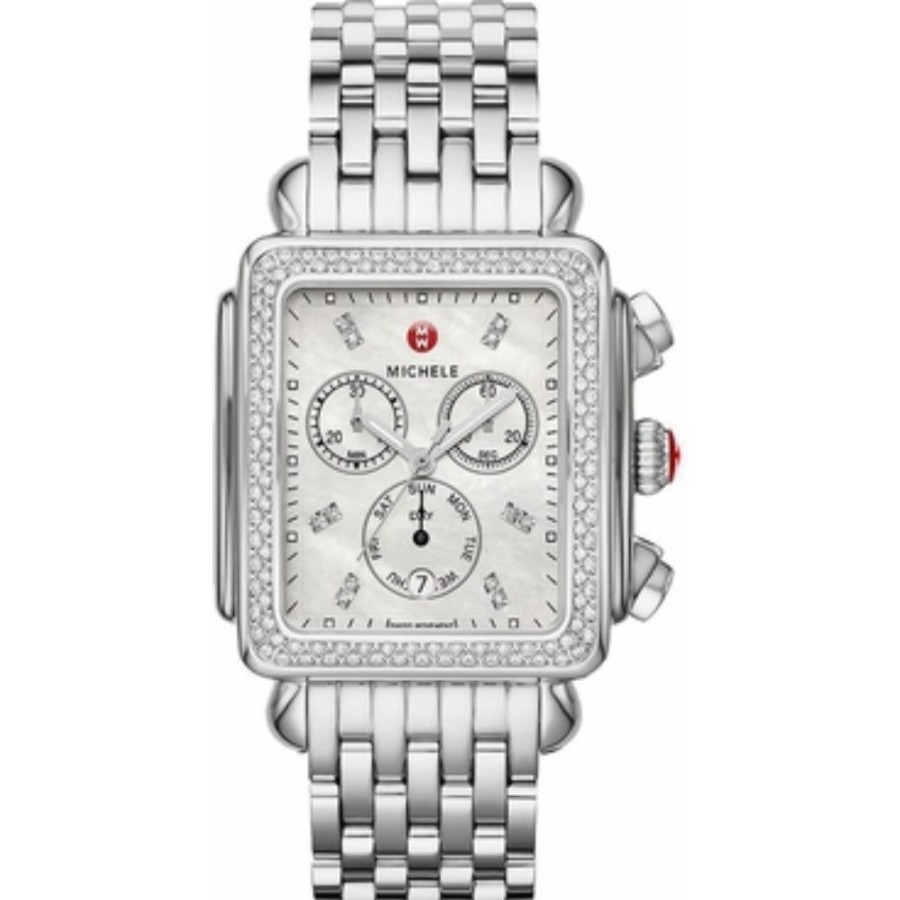 Timepieces Michele | Michele Deco Xl Stainless-Steel Diamond Watch