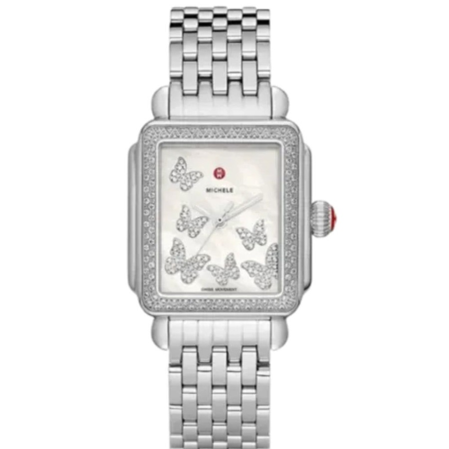 Timepieces Michele | Michele Limited Edition Deco Stainless Steel Diamond Butterfly Watch