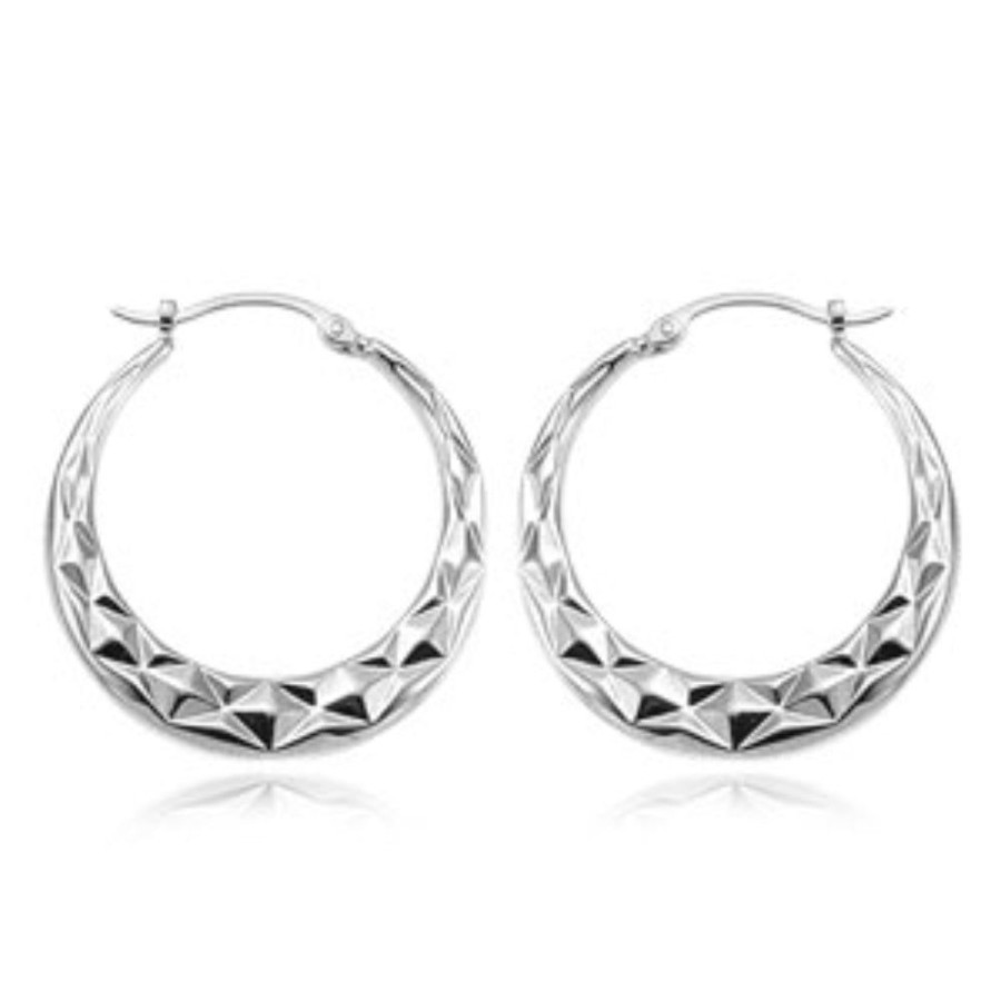 Jewelry Smyth Jewelers | Sterling Silver Quilted Hoop Earrings