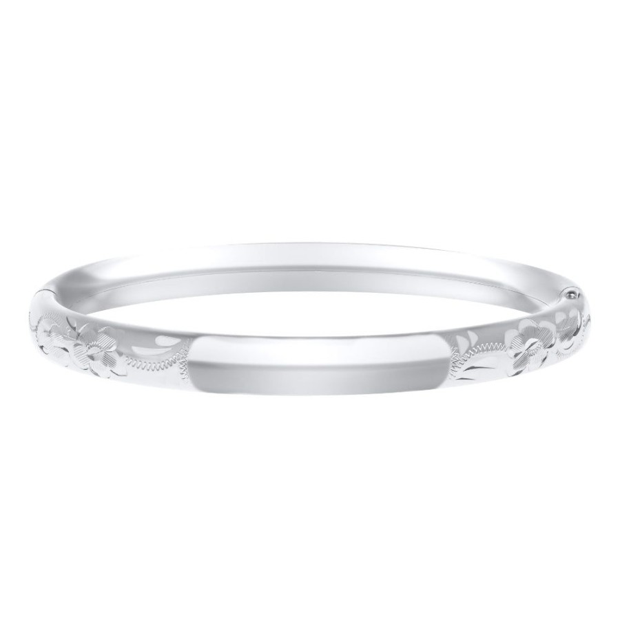 Jewelry Smyth Jewelers | Sterling Silver Baby Bangle With Floral Engraving