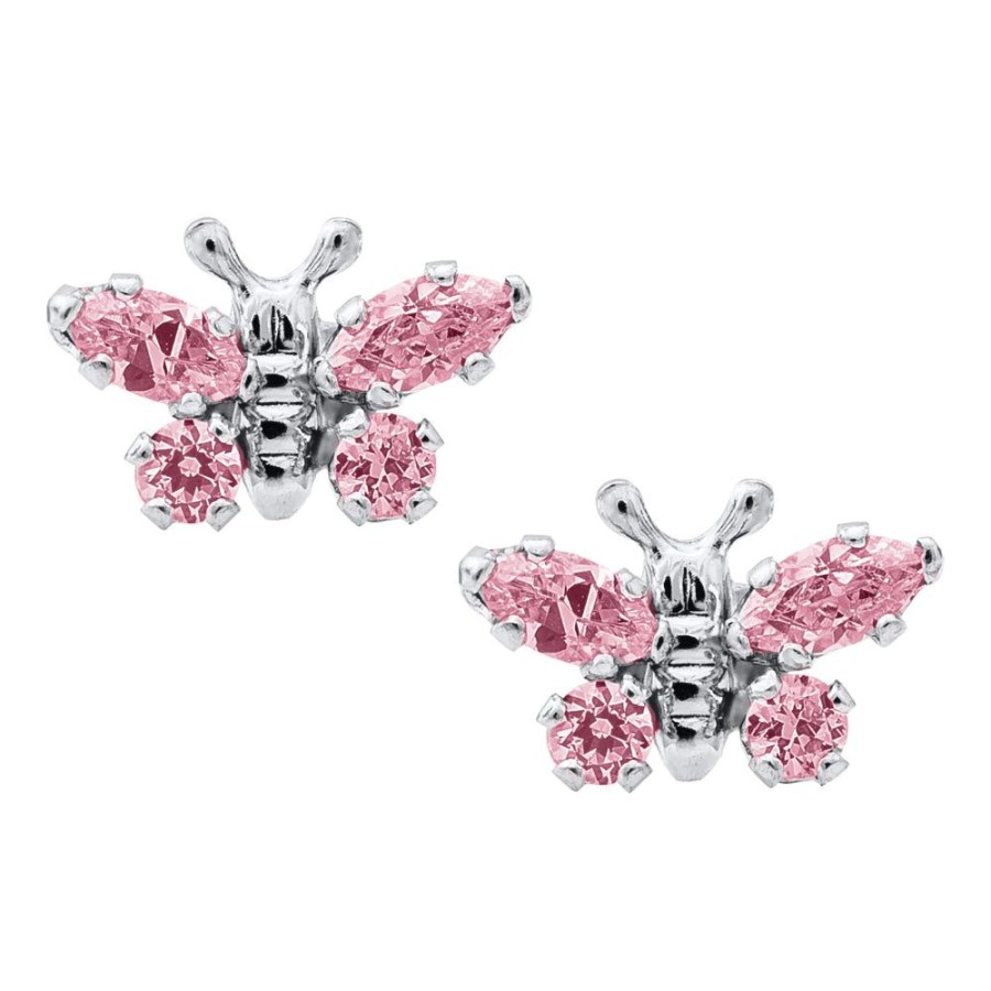 Jewelry Smyth Jewelers | Children'S Ss Pink Cz Butterfly Earrings