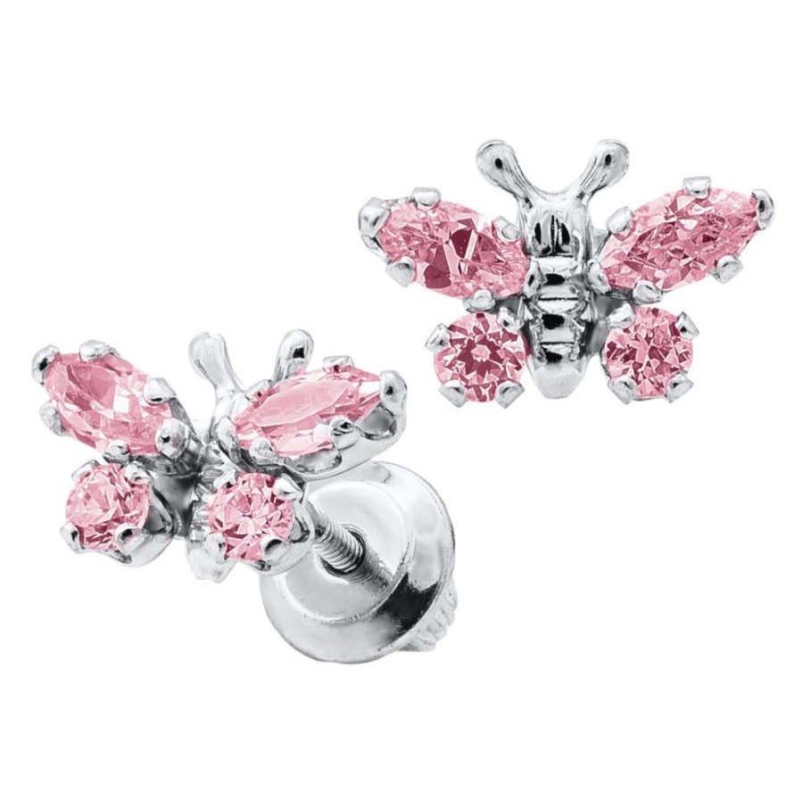 Jewelry Smyth Jewelers | Children'S Ss Pink Cz Butterfly Earrings