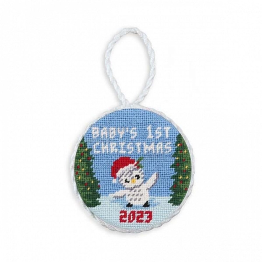 Gifts Smathers u0026 Branson | Smathers & Branson Baby'S 1St Christmas Snow Owl 2023 Needlepoint Orna