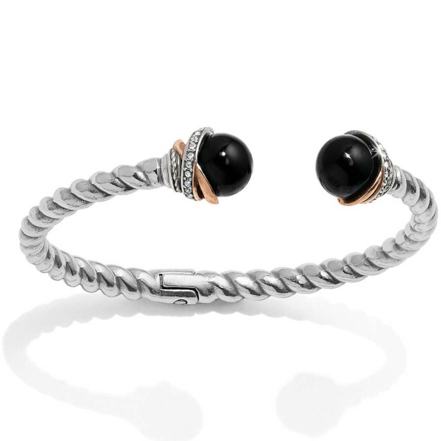 Jewelry Brighton | Brighton Neptune'S Rings Black Agate Open Hinged Bangle