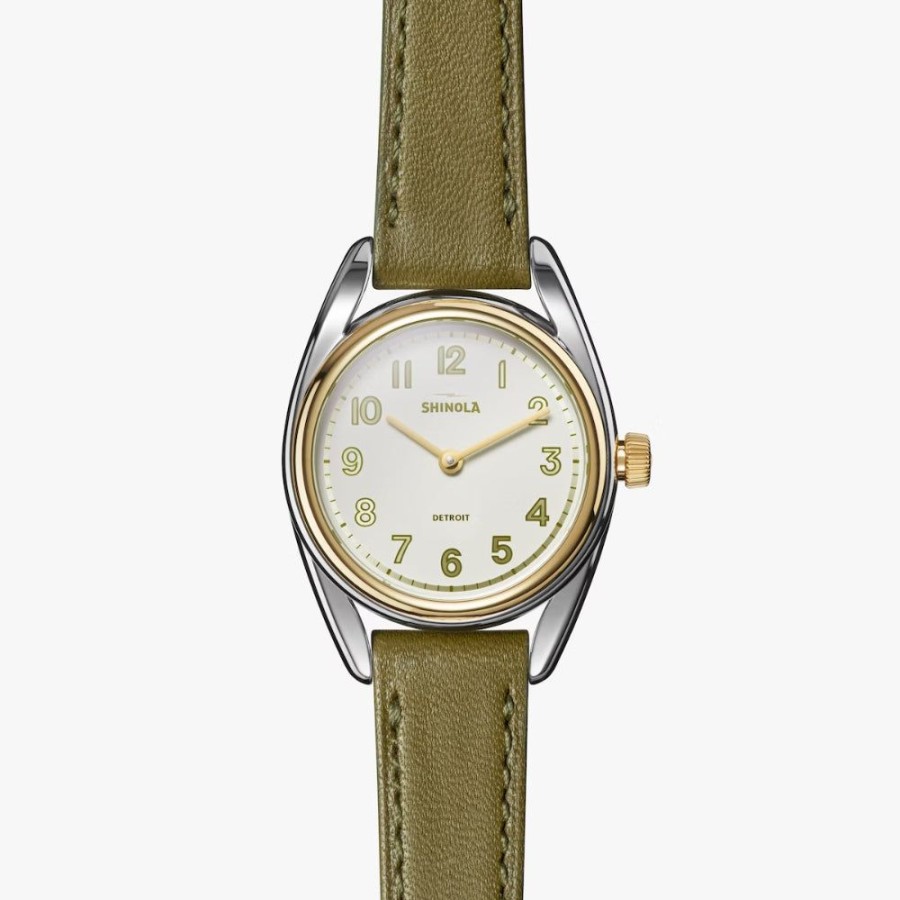 Timepieces Shinola | Shinola Ladies Derby 30Mm White Dial Olive Leather Strap