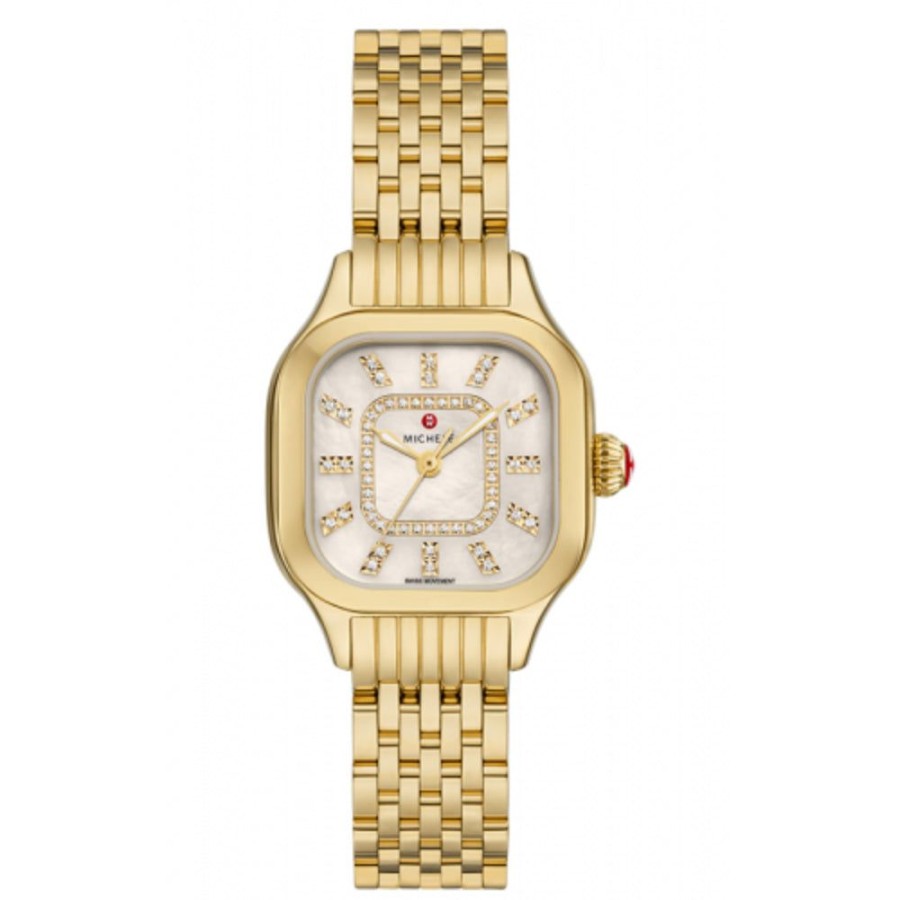 Timepieces Michele | Michele Meggie 18K Gold-Plated Diamond Dial Watch - White Mop Dial