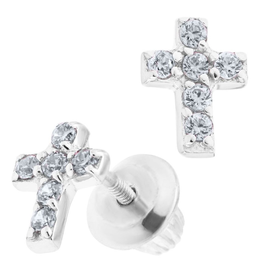 Jewelry Smyth Jewelers | Children'S Silver Cz Cross Earrings