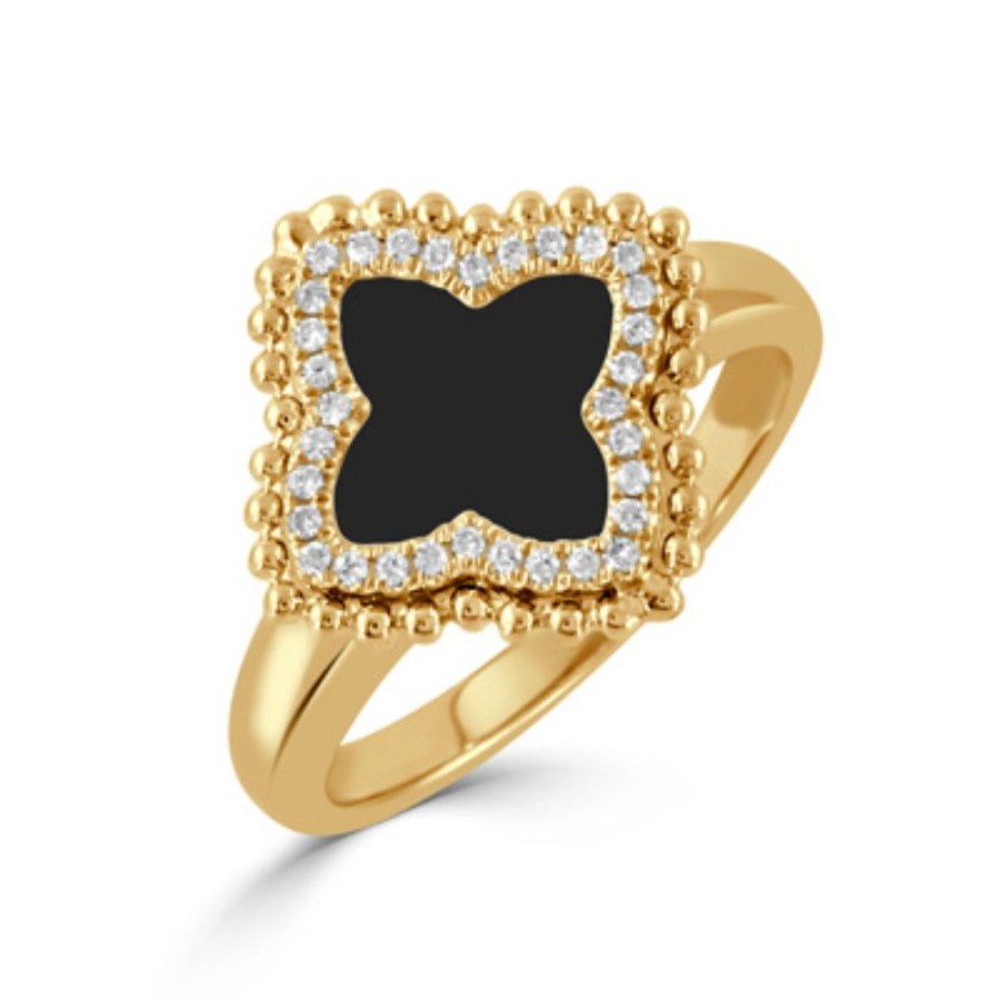 Jewelry Doves | 18K Gold Clover Onyx Ring