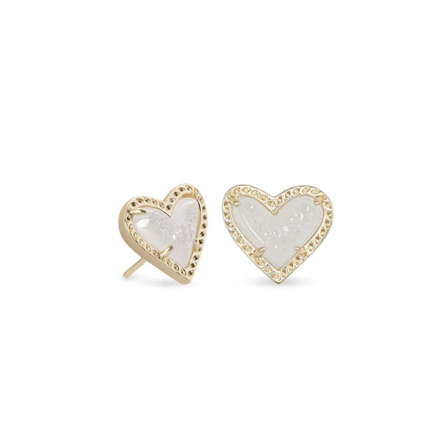 Jewelry Kendra Scott | Kendra Scott Ari Heart Gold Stud Earrings In Iridescent Drusy