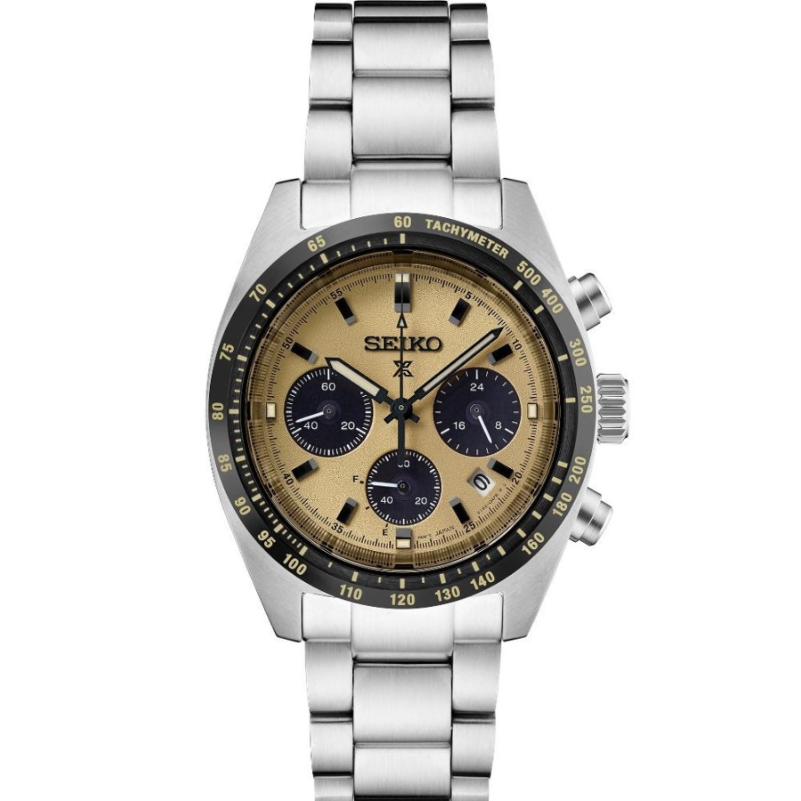 Timepieces Seiko | Seiko Prospex Speedtimer Solar Chronograph Yellow Dial Black Subdial S