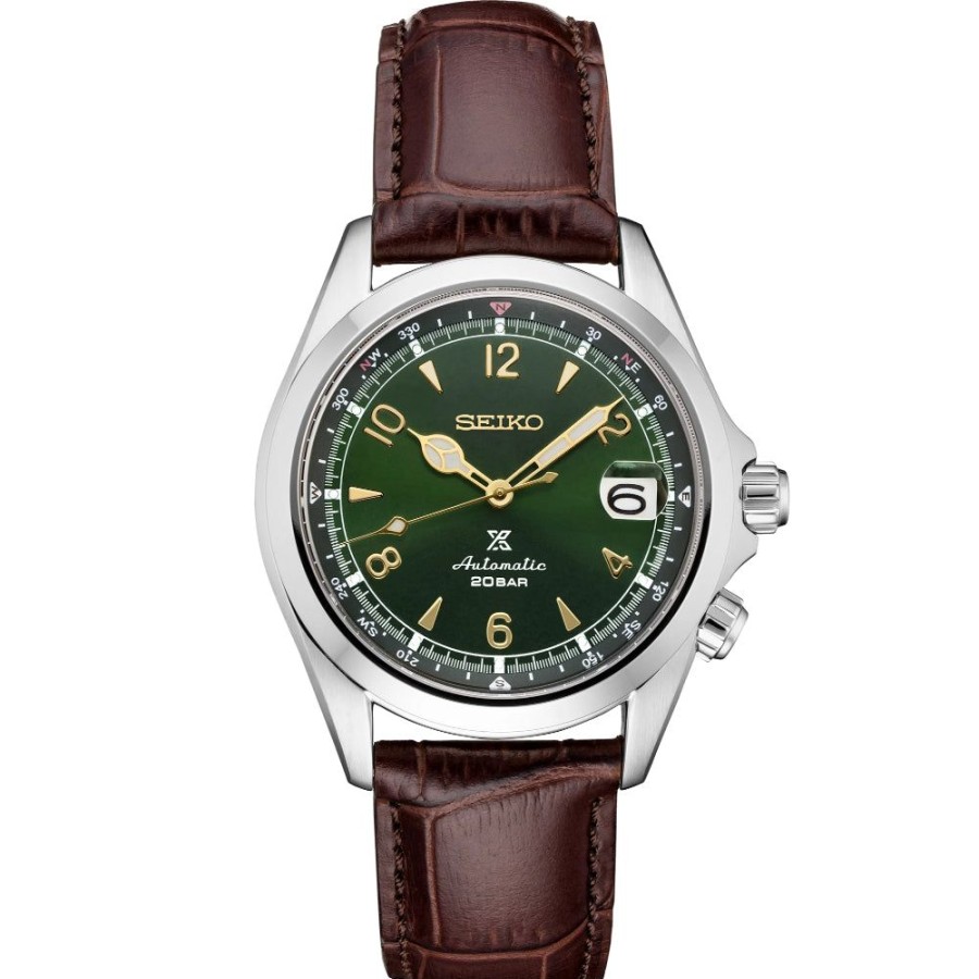 Timepieces Seiko | Seiko Prospex Alpinist 40Mm Automatic, Green Dial/Brown Leather Strap