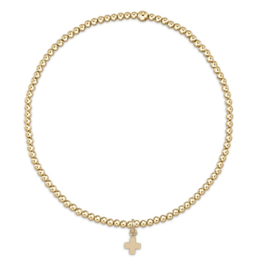 Jewelry enewton | Enewton Classic Gold 2Mm Bead Bracelet - Signature Cross Small Gold Ch