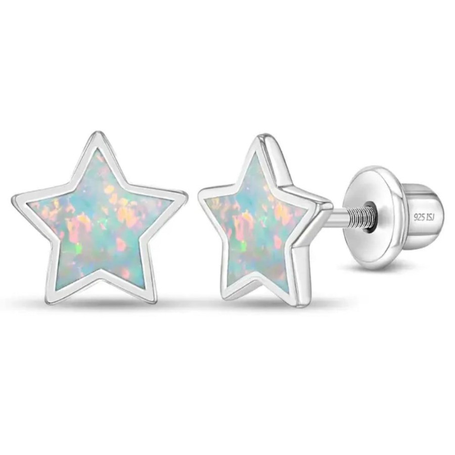 Jewelry Smyth Jewelers | Children'S Sterling Silver & Simulated Opal Star Stud Earrings