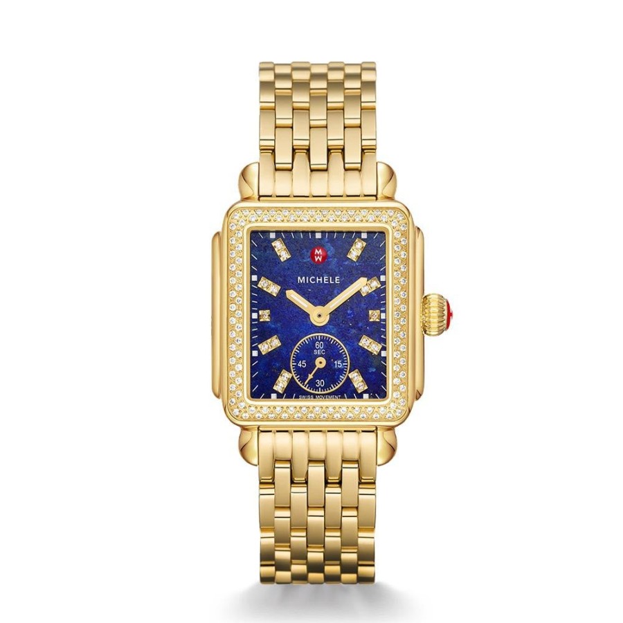 Timepieces Michele | Michele Deco Mid 18K Gold Plated Diamond Watch - Lapis