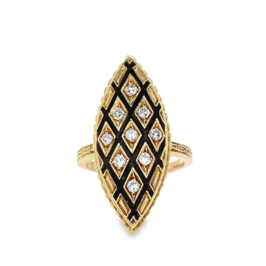 Jewelry Smyth Jewelers | Estate 14K Yellow Gold Diamond And Black Enamel Cocktail Ring