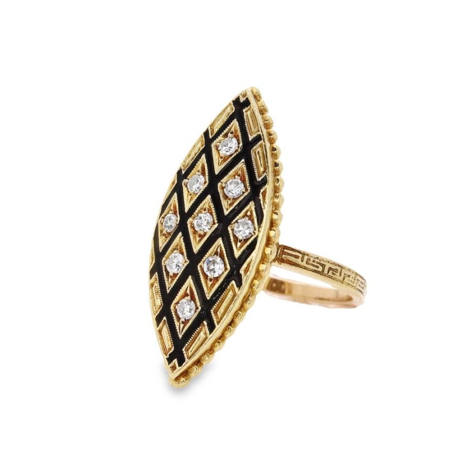 Jewelry Smyth Jewelers | Estate 14K Yellow Gold Diamond And Black Enamel Cocktail Ring